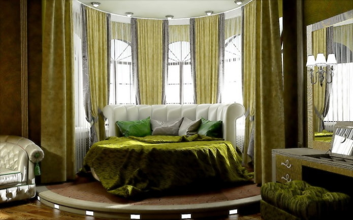 letto rotondo in una finestra a bovindo