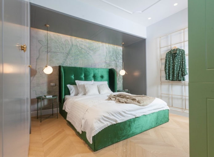 letto verde nell'interno della camera da letto