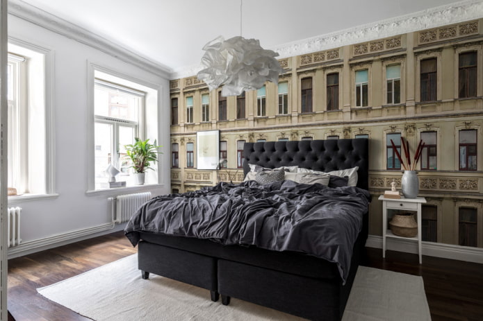 letto nero nell'interno della camera da letto