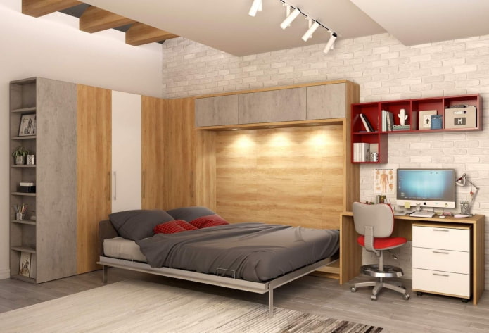 letto guardaroba con spazio di lavoro