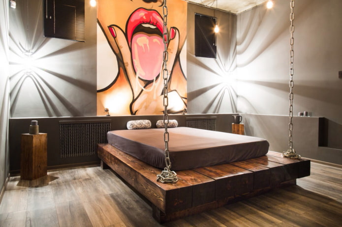 letto in legno in stile loft