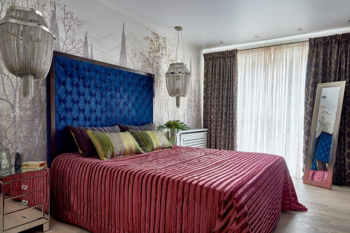 letto con testiera in velluto all'interno