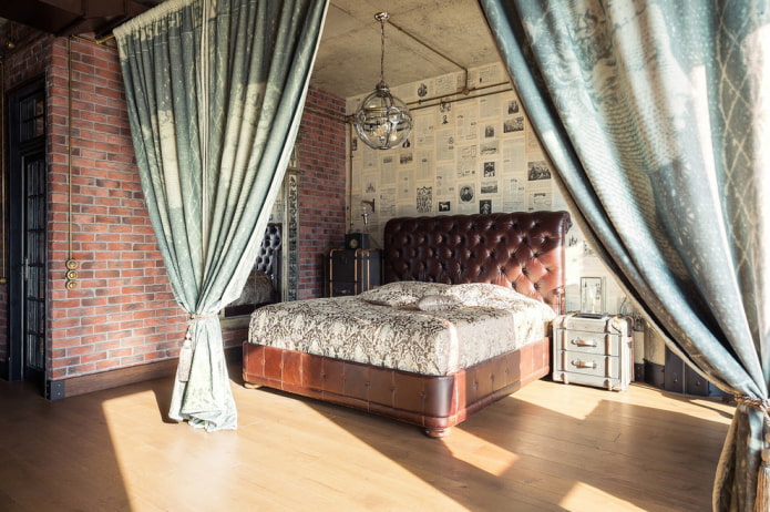 letto con testiera morbida in stile loft