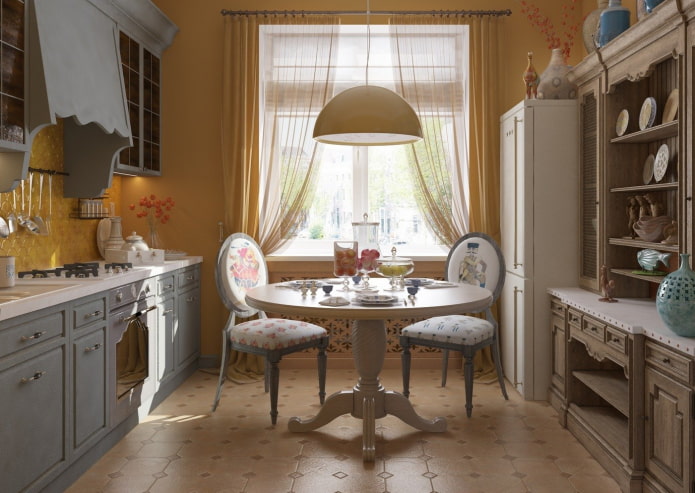 tavolo rotondo in una cucina in stile provenzale