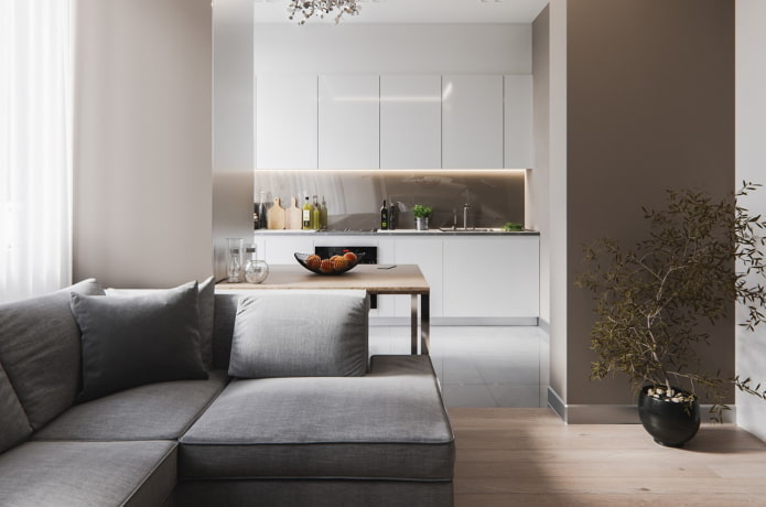 Zonizzazione della cucina in stile minimalista