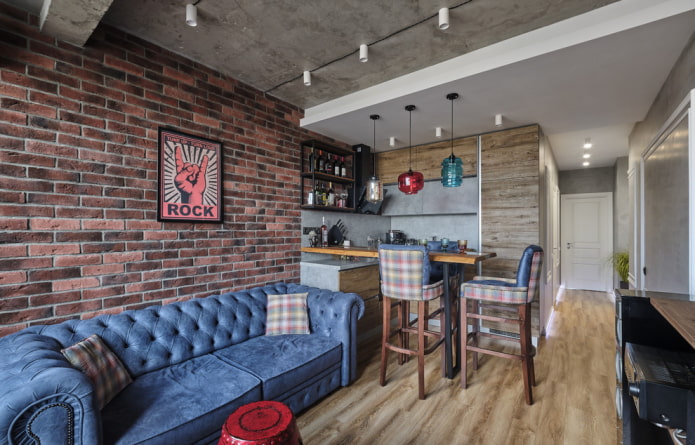 progettazione della cucina-soggiorno in stile loft