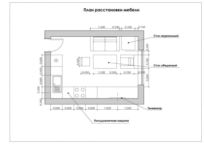 progettazione di una cucina-soggiorno di 12 metri quadrati
