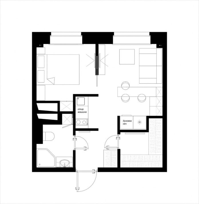 progettazione di una cucina-soggiorno di 12 metri quadrati