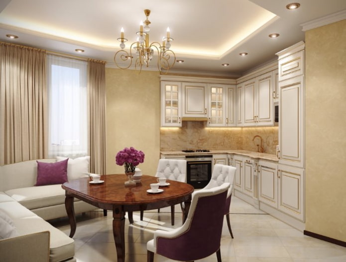 design cucina-soggiorno in stile classico
