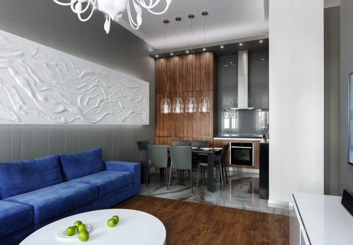 interno di una cucina-soggiorno di 15 metri quadrati in stile moderno
