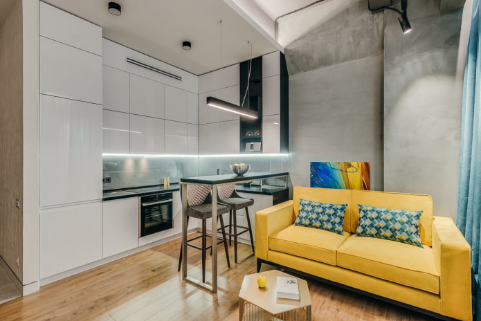 cucina-soggiorno quadrata di 16 m²