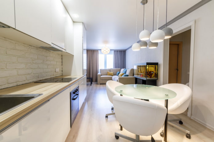 design cucina-soggiorno rettangolare