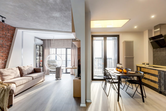design cucina-soggiorno in stile loft