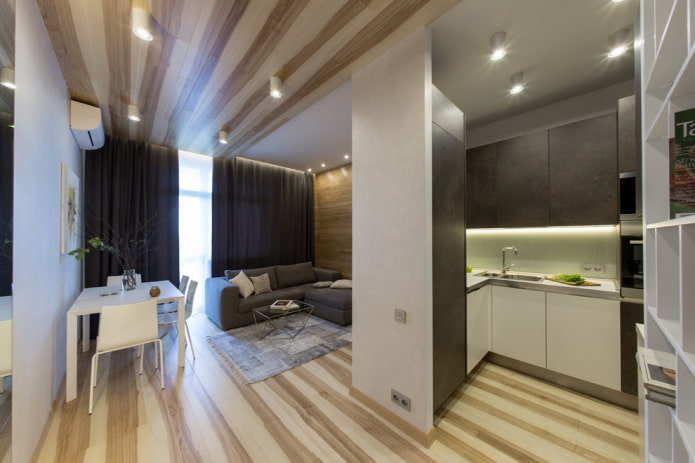 design cucina-soggiorno rettangolare