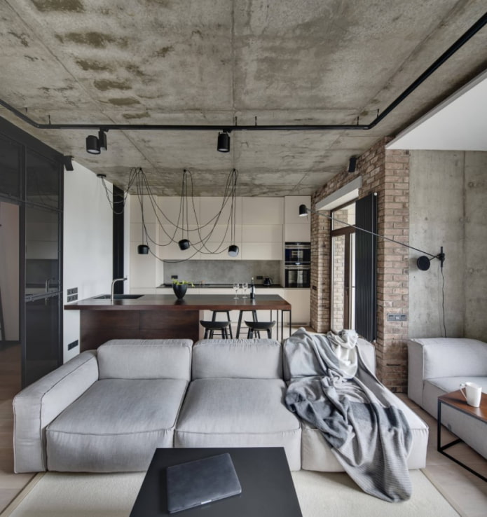 divano per uno studio in stile loft