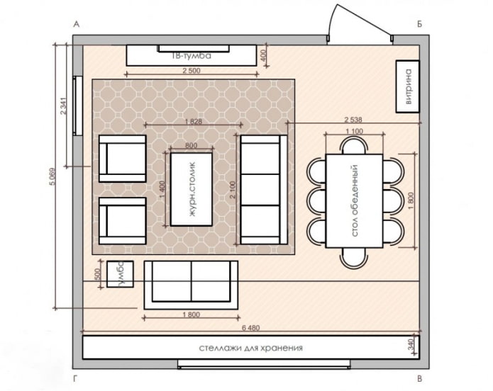 planimetria cucina-soggiorno quadrata