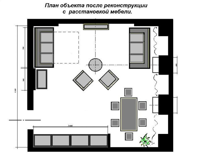 planimetria cucina-soggiorno quadrata