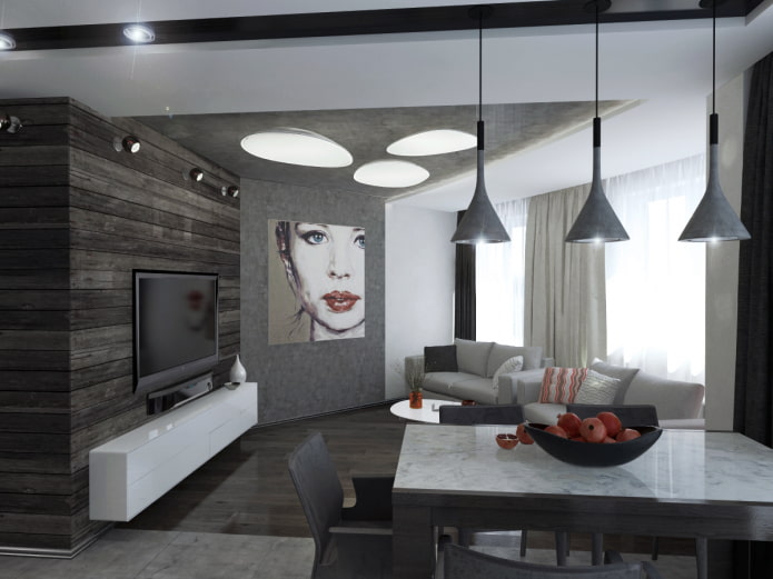 interno cucina-soggiorno con disposizione non standard