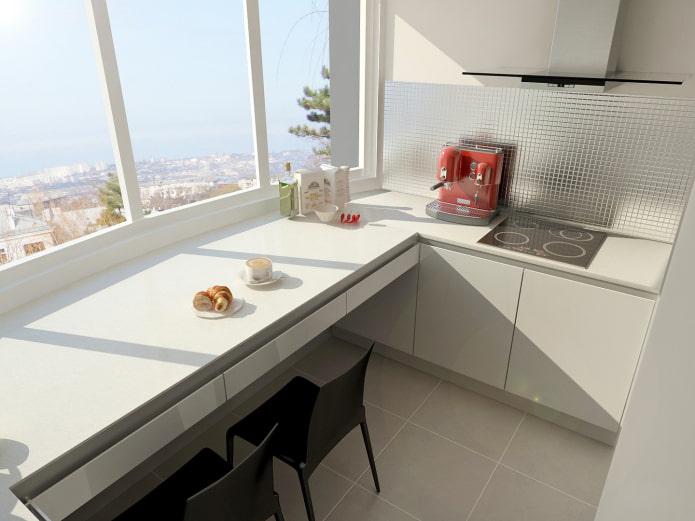 progettazione della cucina con zona pranzo sul balcone