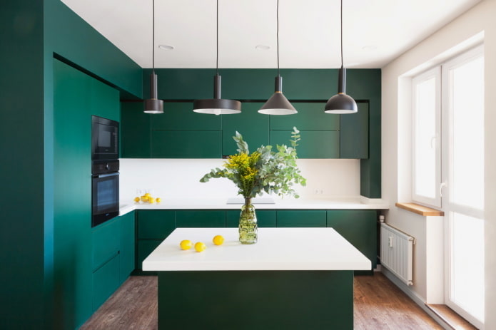 cucina verde in una nicchia all'interno