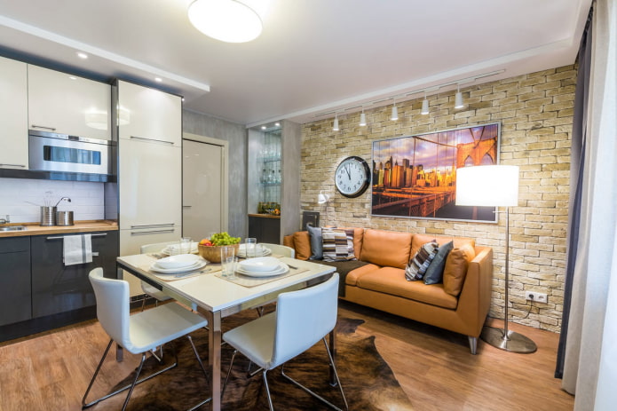 divano nell'interno della cucina in stile loft