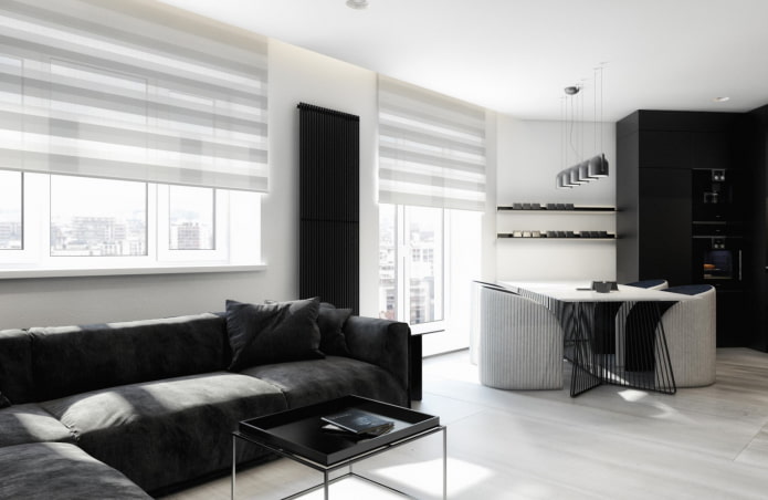 divano nell'interno della cucina in stile minimalista