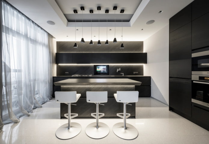 isola nell'interno della cucina in stile high-tech