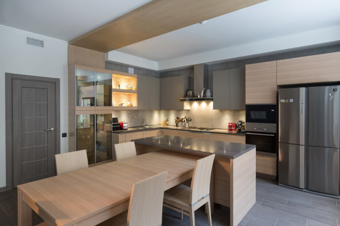 isola con tavolo da pranzo nell'interno della cucina