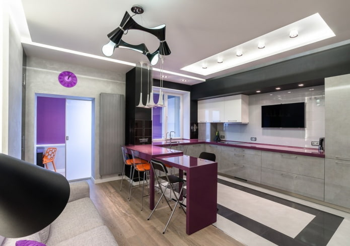 design degli interni di una cucina studio in stile hi-tech