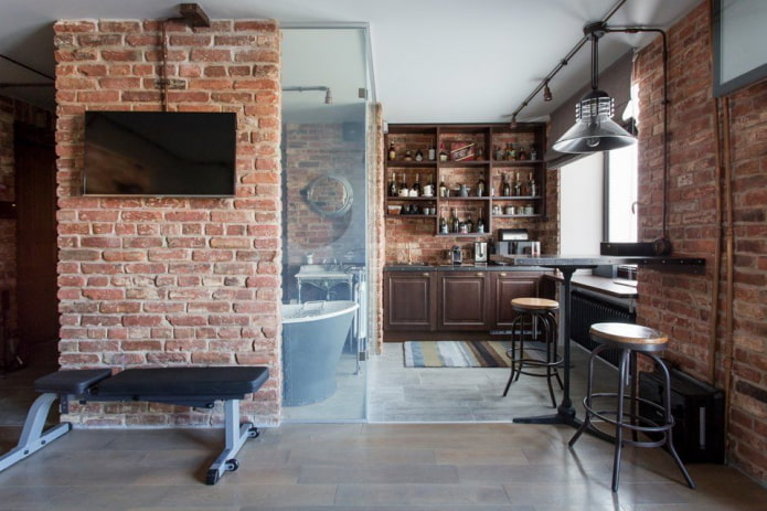 Progettazione degli interni di una cucina-studio in stile loft