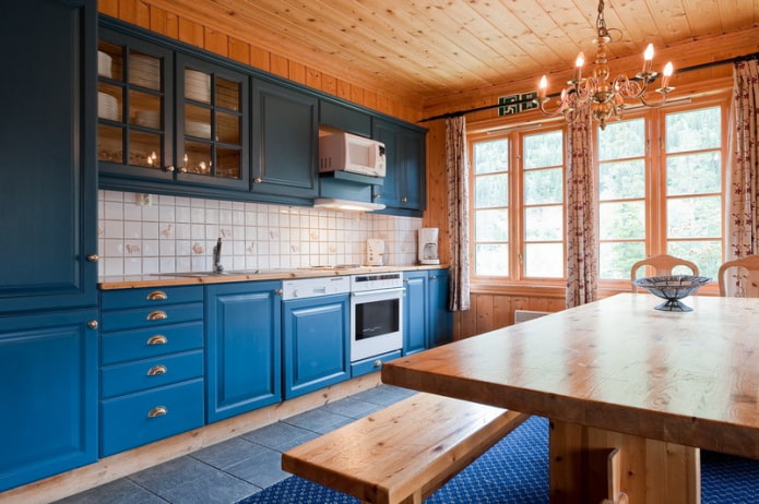 Cucina lineare blu