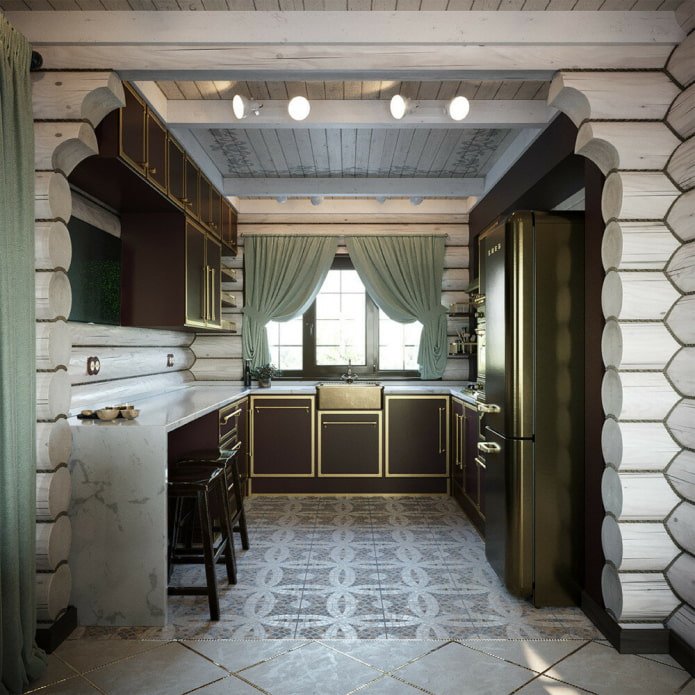 cucina scura a forma di U