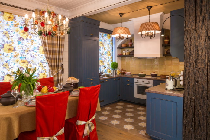 decorazione e illuminazione della cucina in stile rustico country