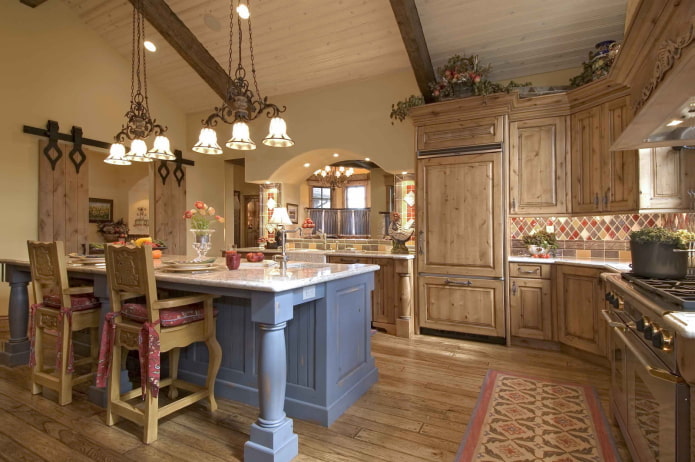 interno della cucina in stile rustico country