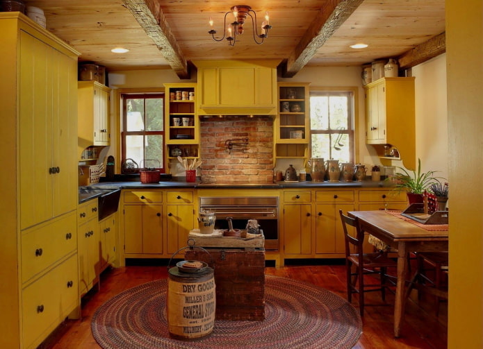 interno della cucina in stile rustico country