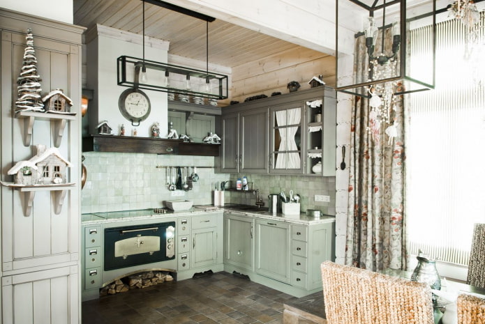 cucina di piccole dimensioni in stile rustico country