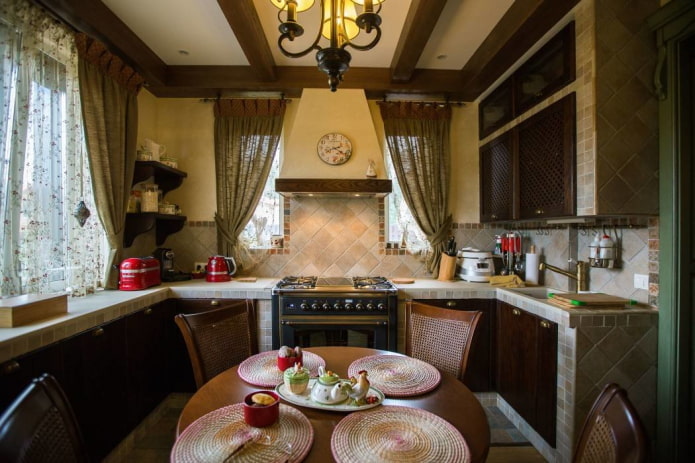 cucina di piccole dimensioni in stile rustico country