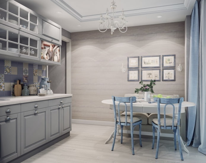 Stile provenzale negli interni di una cucina grigia