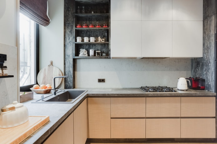 lavello in pietra artificiale nell'interno della cucina