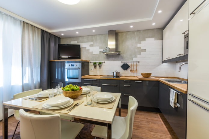 cucina angolare con mobile alto