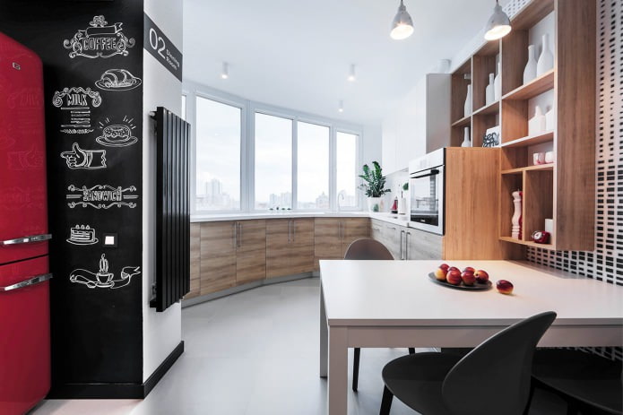 Progetto cucina-soggiorno in un appartamento