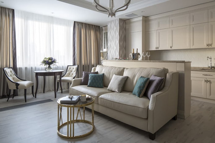 interno di un appartamento di 70 metri quadrati in stile neoclassico