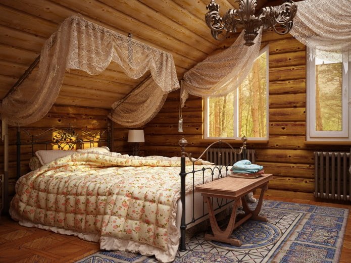lambrequins in camera da letto in stile country