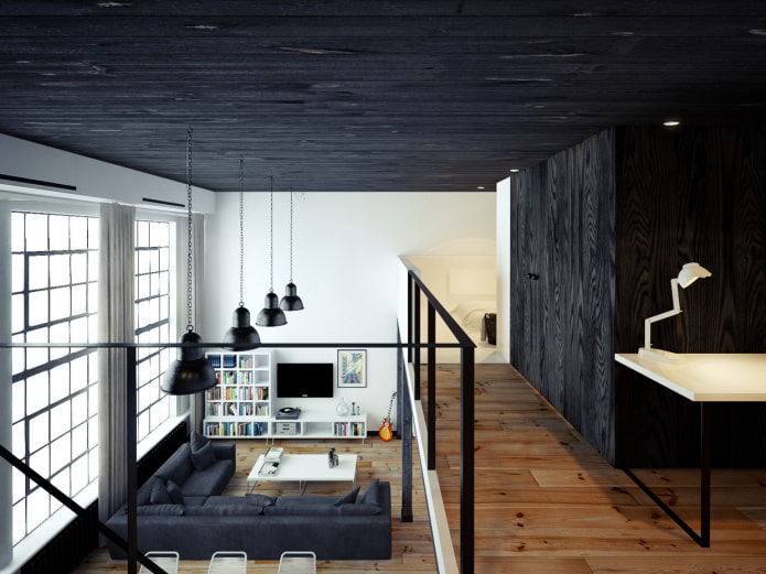 soffitto nero in materiale laminato