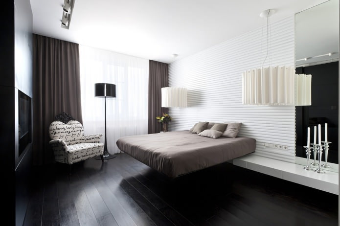 Laminato nero negli interni della camera da letto