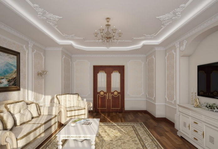 decorazione in stucco lungo il perimetro del soffitto