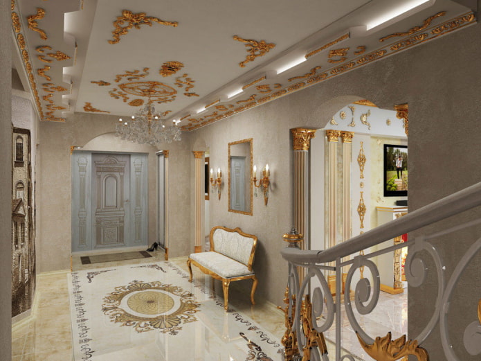 decorazione in stucco sul soffitto del corridoio