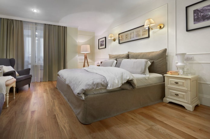 linoleum con laminato finto in camera da letto