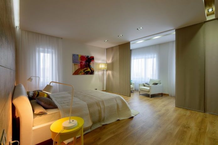 linoleum con laminato finto in camera da letto