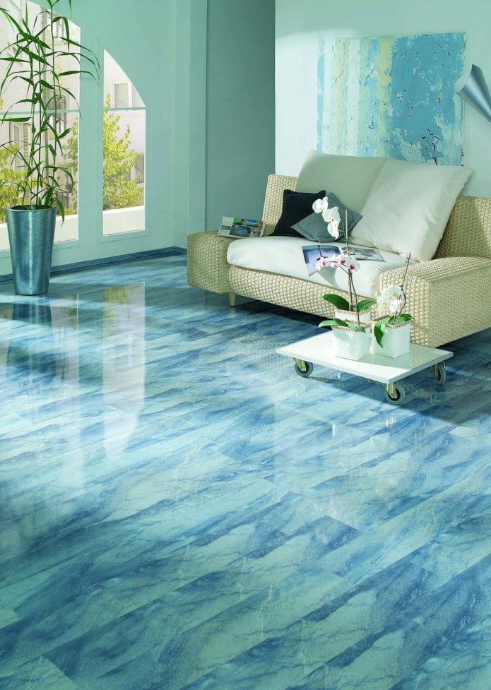 linoleum blu negli interni